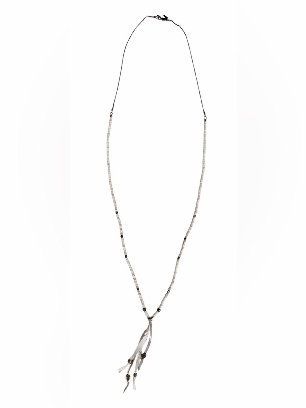 Chan Luu White Bead, Faceted Brass Tassel Pendant Necklace. BohoTribalFestival - Picture 2 of 5